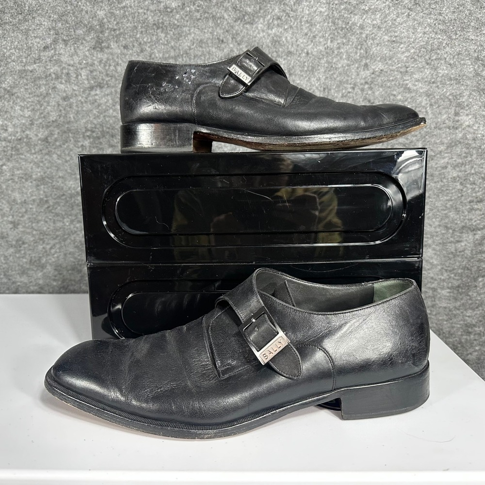 Bally Men's Black Leather Monk Strap Shoes Size 13 US Made in‎ Switzerland